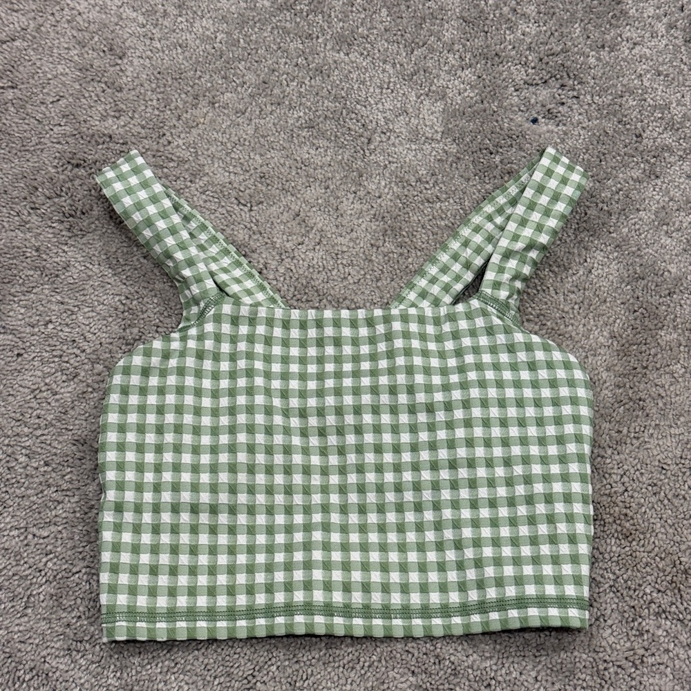 aerie Green and White Gingham Crop Tank